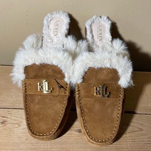 Ralph Lauren Savanah Faux-Fur Trim Suede Mule Size 7